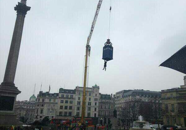 The TARDIS lands in Trafalgar Square for Doctor Who 50th filming