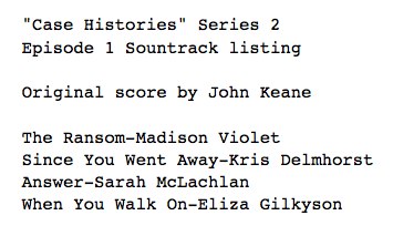Case Histories 2, episode 1 soundtrack playlist