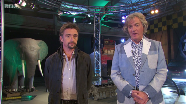 Richard Hammond and James May in the final Top Gear...with the Elephant in the room