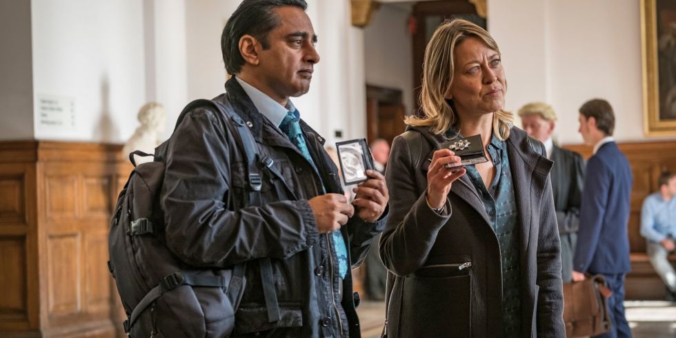 Nicola Walker and Sanjeev Bhaskar as DCI Cassie Stuart and DS Sunil Sunny Khan in Unforgettable