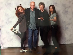 Bill, second from left, with Twelfth Doctor Peter Capaldi along with Michelle Gomez and Jenna Coleman.